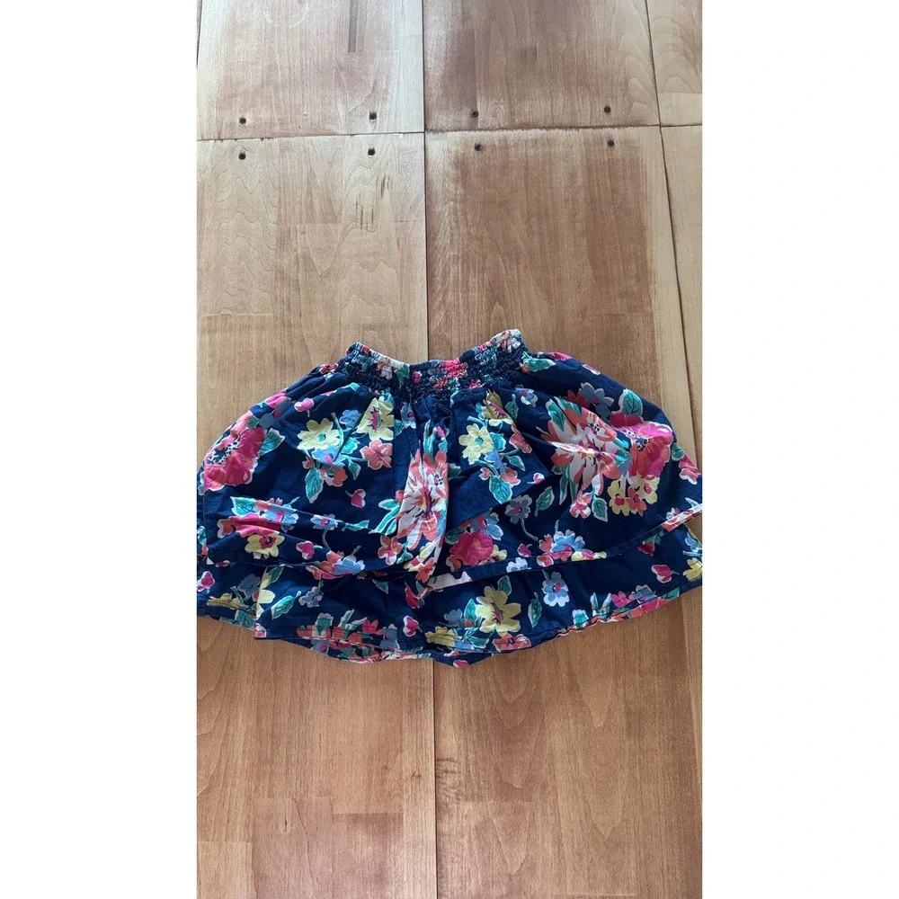 The Childrens Place Girls Navy Blue Floral Tiered‎ Skirt Size 8 Smocked Waist